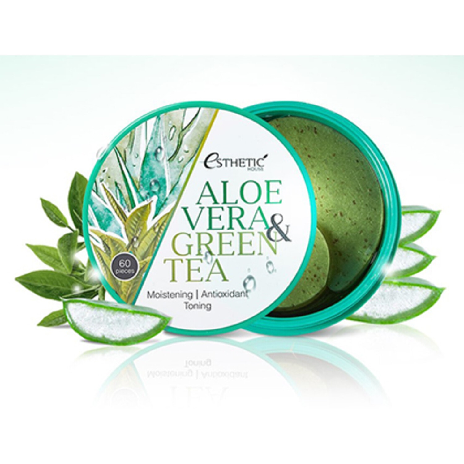  ESTHETIC HOUSE Aloe Vera & Green Tea Hydrogel Eye Patch Гидрогелевые патчи для век с соком алоэ и зелёным чаем, 60шт. / 012210