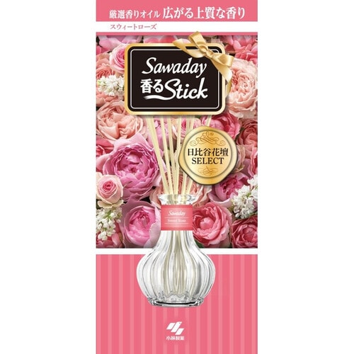 Kobayashi "Sawaday Stick Parfum Sweet Rose" Натуральный аромадиффузор для дома, с ароматом цветочного букета, стеклянный флакон, 70 мл, 8 палочек. / 023754