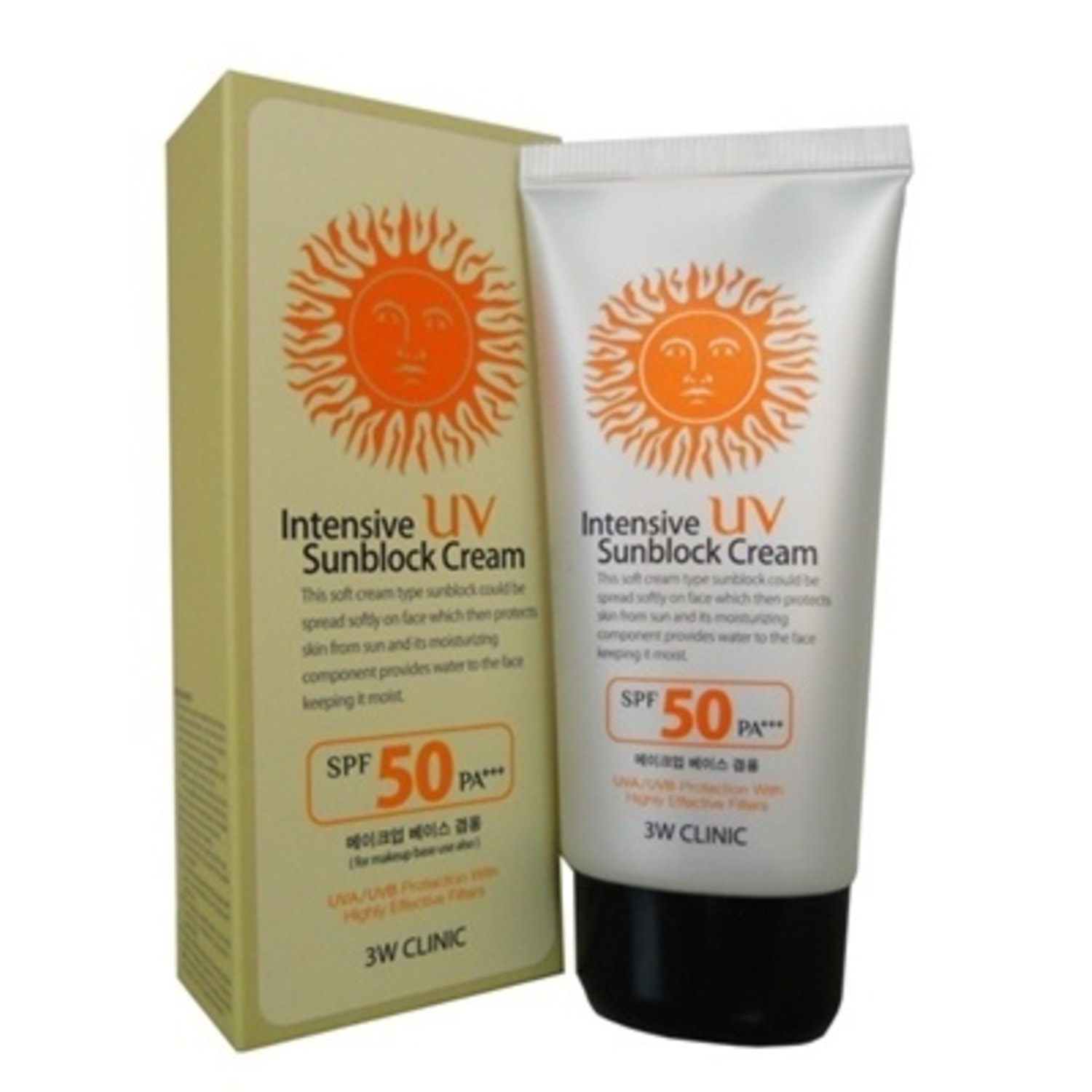3W CLINIC Intensive UV Sun Block Cream SPF 50PA+++ Солнцезащитный крем для лица, 70мл. / 574892 (2Т)