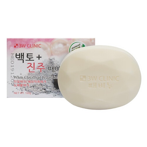 3W CLINIC WHITE CLAY+PEARL BEAUTY SOAP, МЫЛО КУСКОВОЕ ЖЕМЧУГ/БЕЛАЯ ГЛИНА, 120г. / 775953