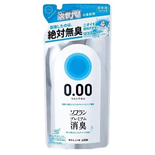 Lion Soflan Premium Deodorizer Zero Кондиционер для белья защищающий от неприятного запаха до самого вечера, аромат чистоты и мыла, мягкая упаковка, 400 мл. / 320739