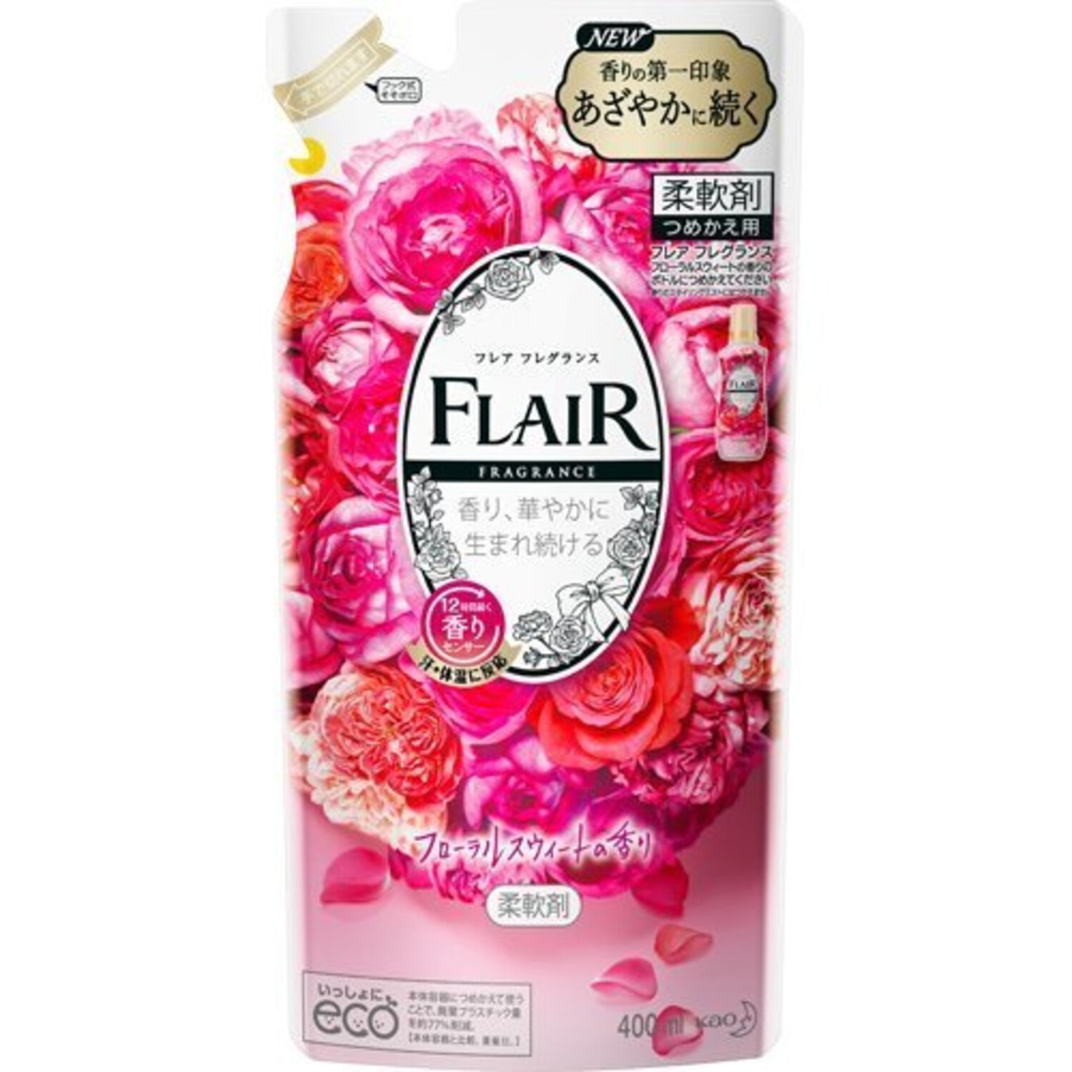 KAO Flair Fragrance Floral Sweet Арома кондиционер для белья, аромат Сладкий цветок, (сменная упаковка), 400 мл. / 377432