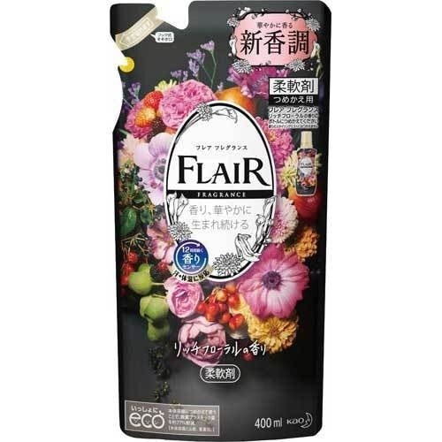KAO "Flair Fragrance Rich Floral" Кондиционер-смягчитель для белья, с богатым фруктово-ягодным ароматом и цветочными нотками, мягкая упаковка, 400 мл. / 398475